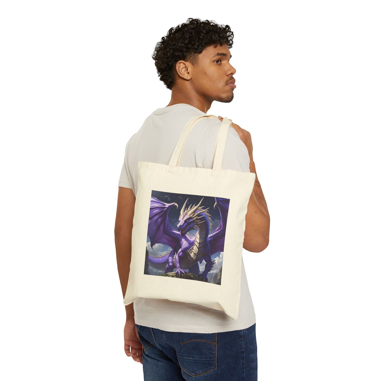 Empowering Purple Dragon Canvas Tote in Natural