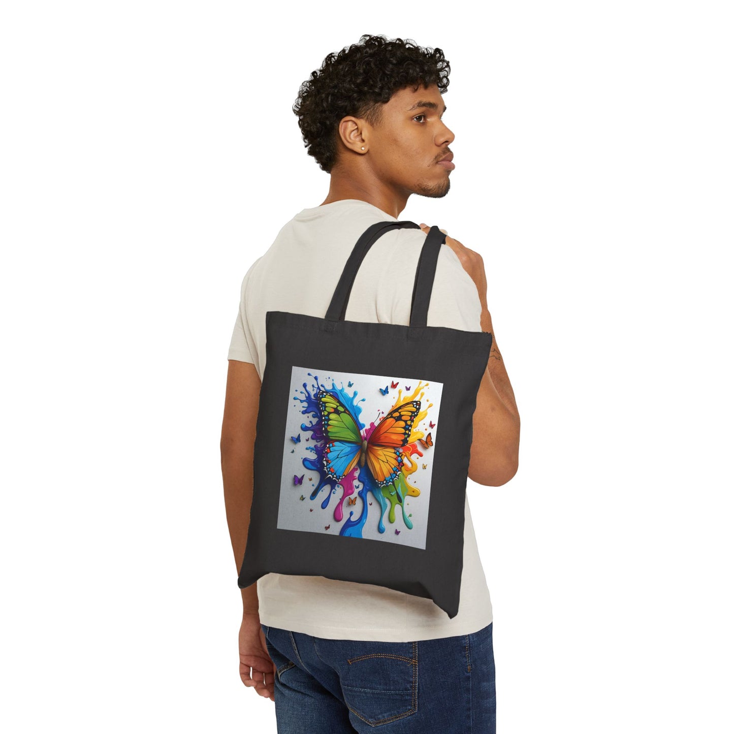 Wings of Colour - Butterfly Canvas Tote Bag in Black