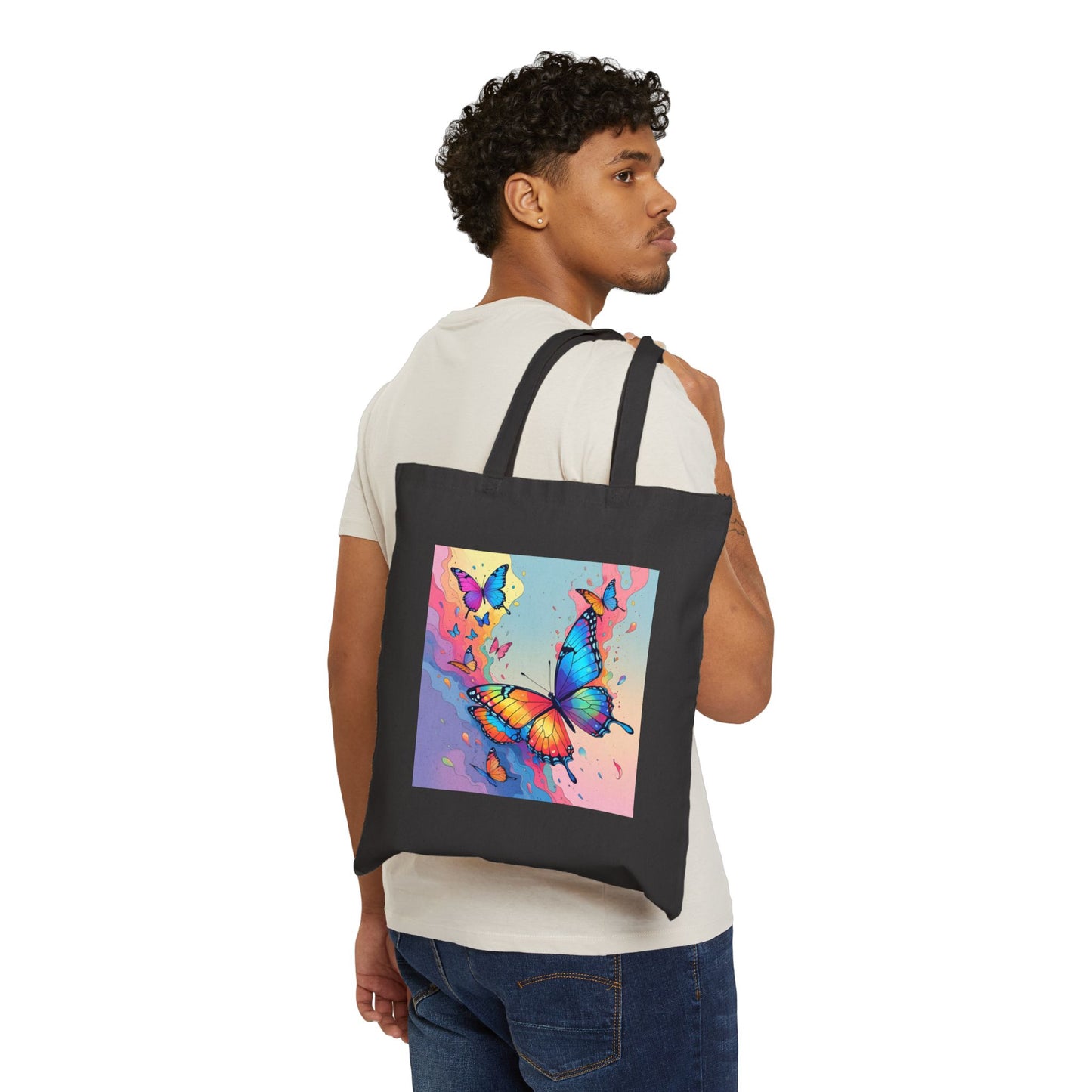 Sky Dancers – Watercolor Butterfly Symphony Tote Bag in Black