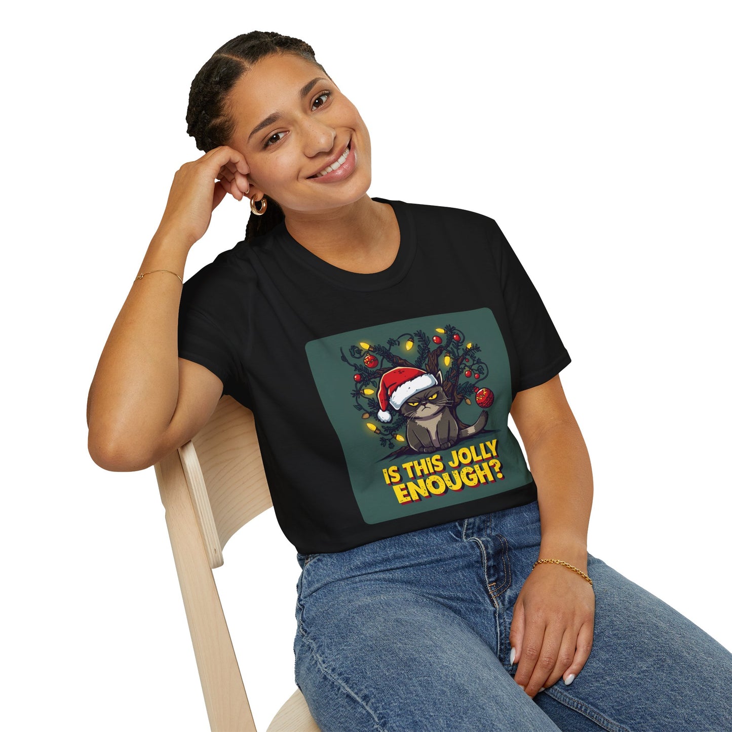Grumpy Christmas Cat T-Shirt – “Is This Jolly Enough?”