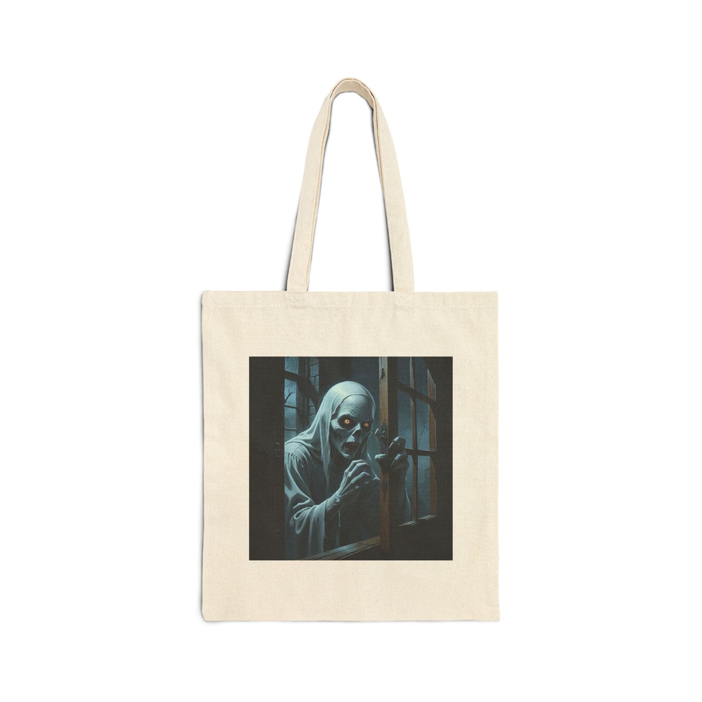 Spooky Ghost Canvas Tote Bag in Natural