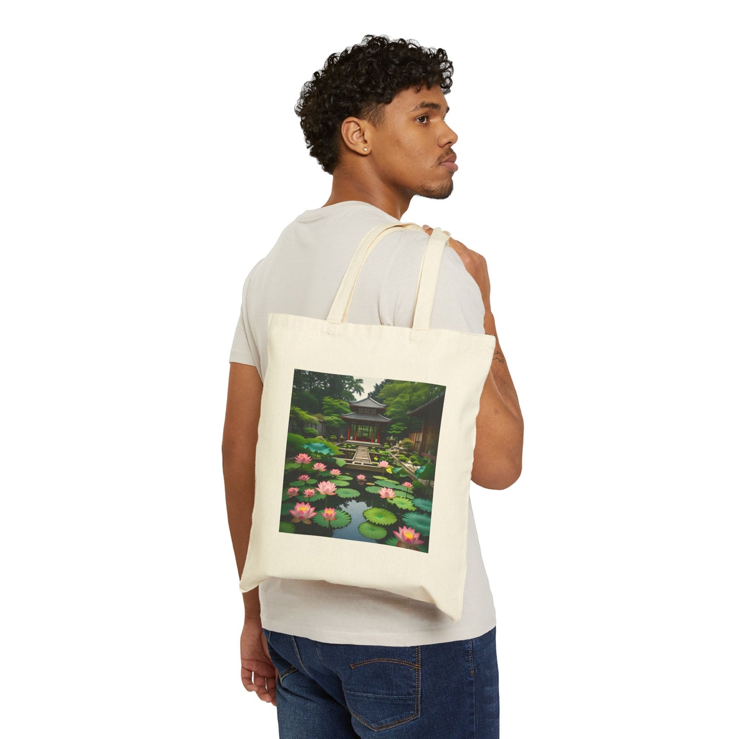 Zen Garden Cotton Canvas Tote Bag in Neutral