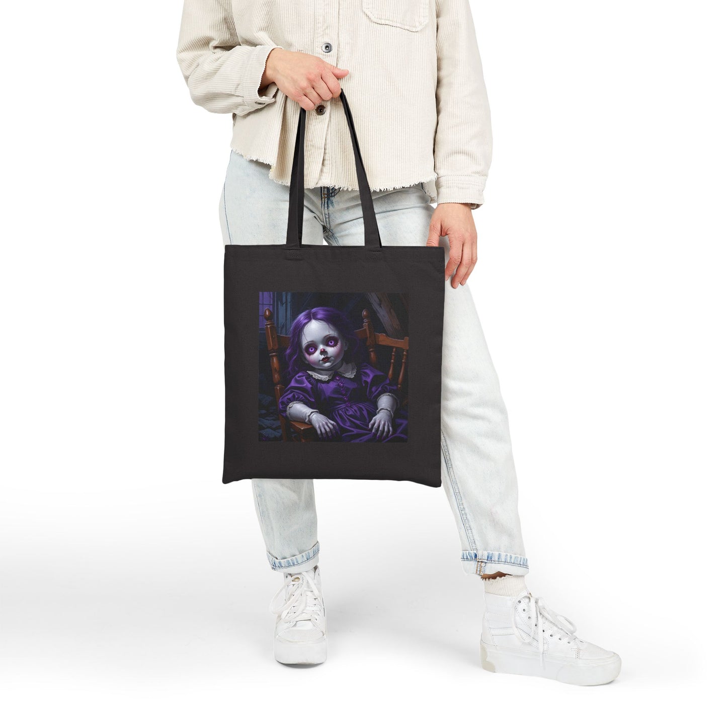 Lili Mae - Creepy Vintage Doll Canvas Tote in Black