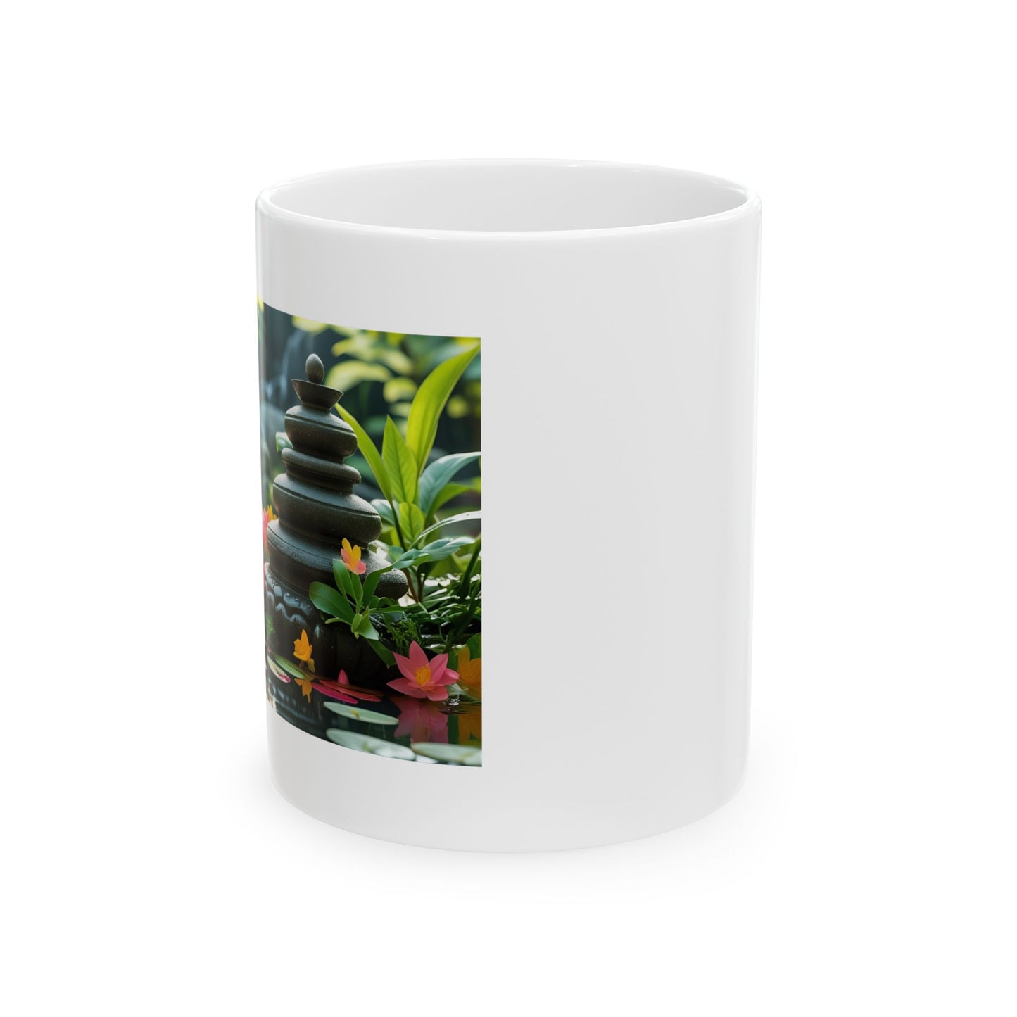 Still Waters – Lotus & Stones Mug - side view - white mug with serene image
