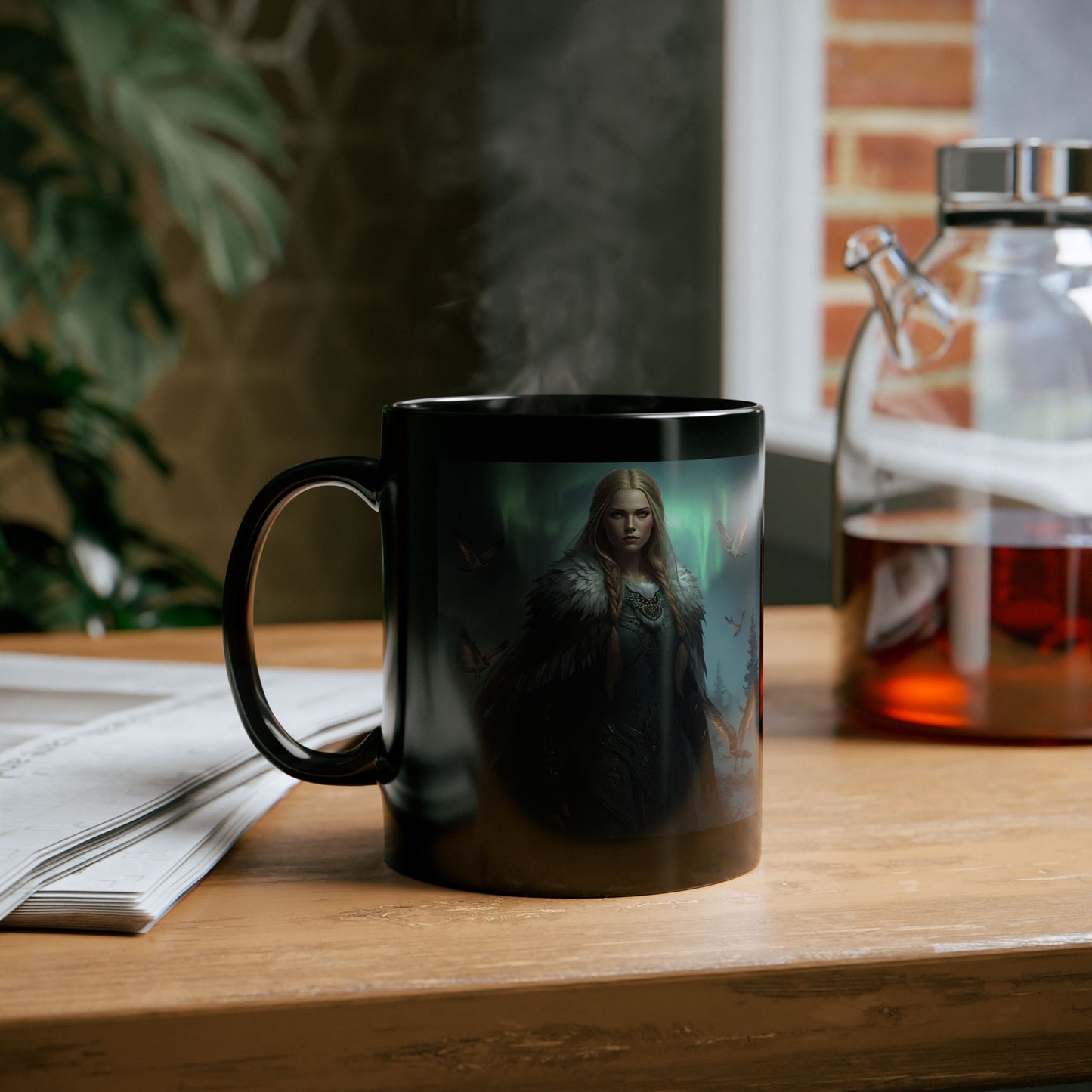 Freyja – Norse Goddess of Magic Mug - black mug with image of Freyja