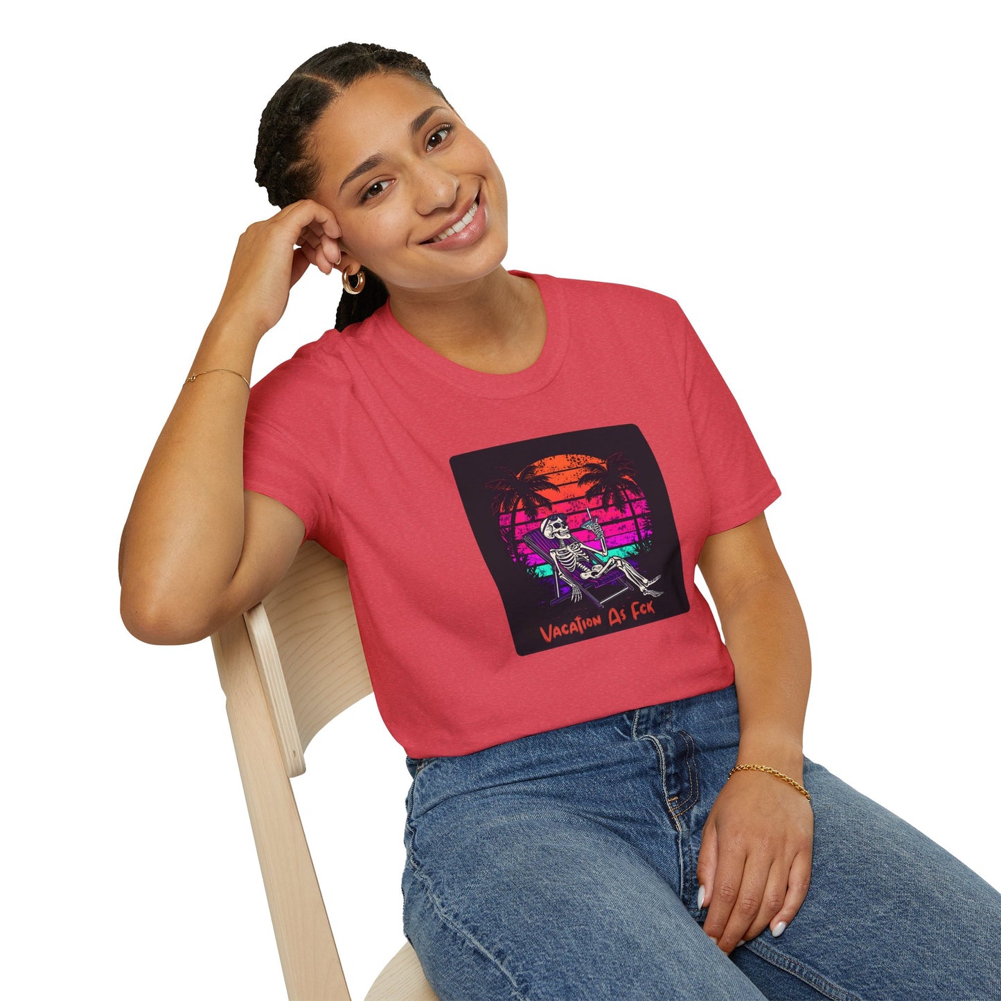 Vacation As Fck T-Shirt – Chill Neon Skeleton Beach Tee