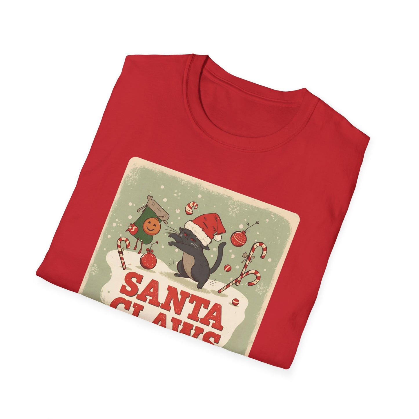 Santa Claws Festive T-Shirt in Red - Folded