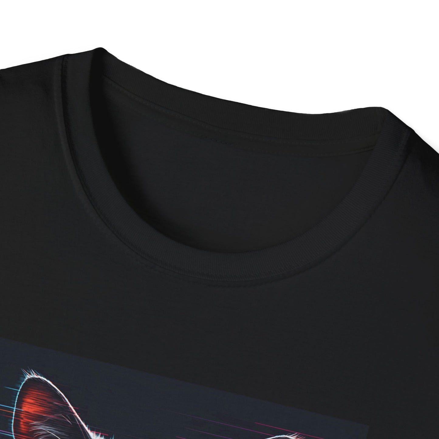 Pixellated Cat - Retro Meow Mode T-Shirt in Black - Neckline