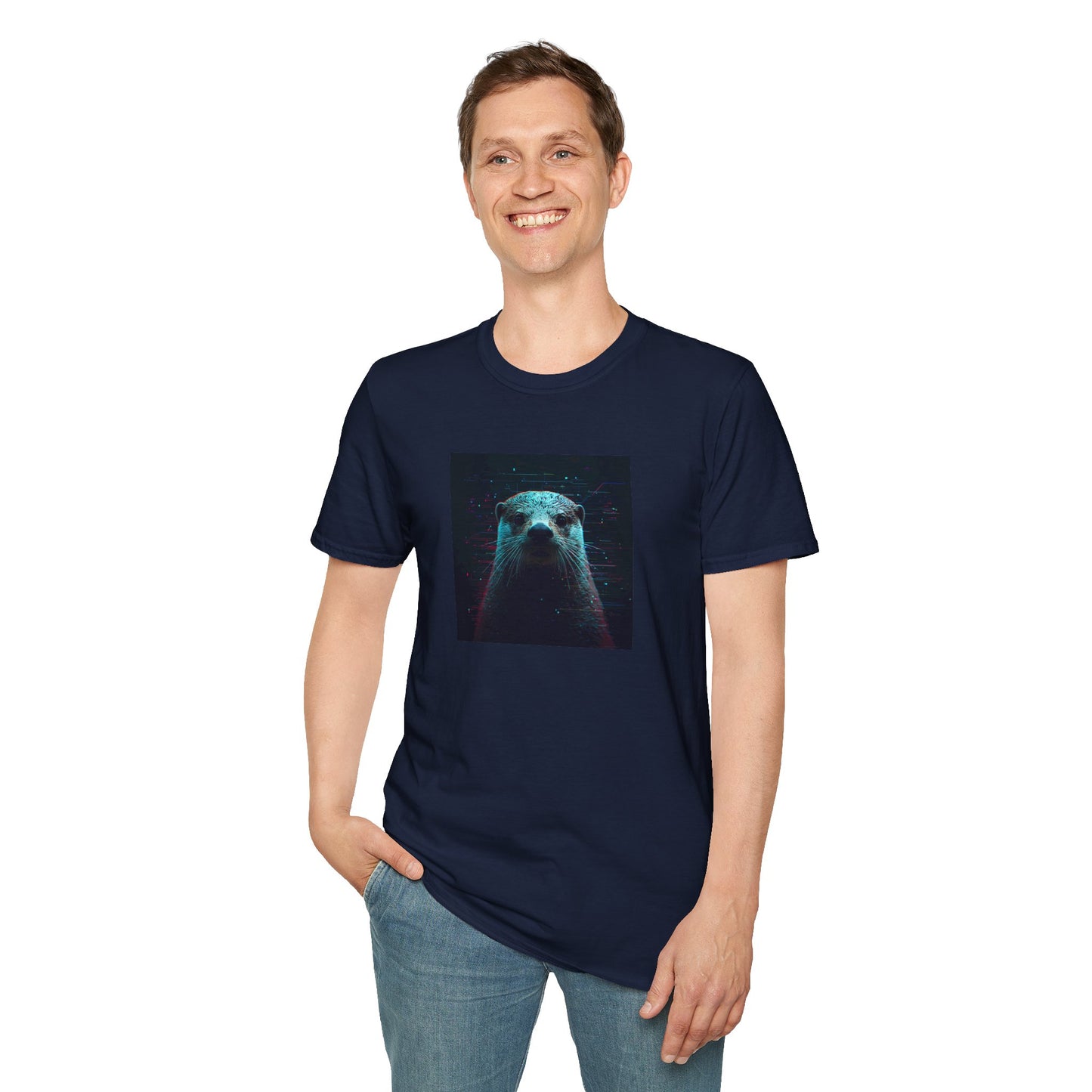 Pixellated Otter — Otterly Retro Gamer Tee in Navy