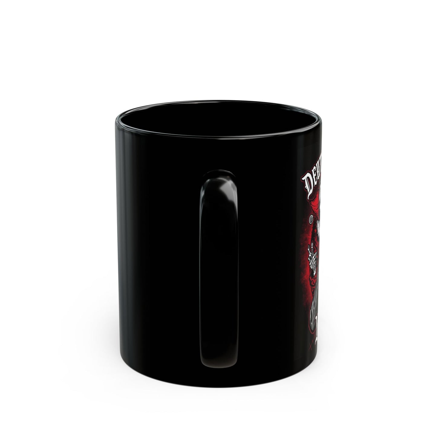 Death Before Decaf, You Clown – Dark Humor Mug - side view - black mug with image and funny text