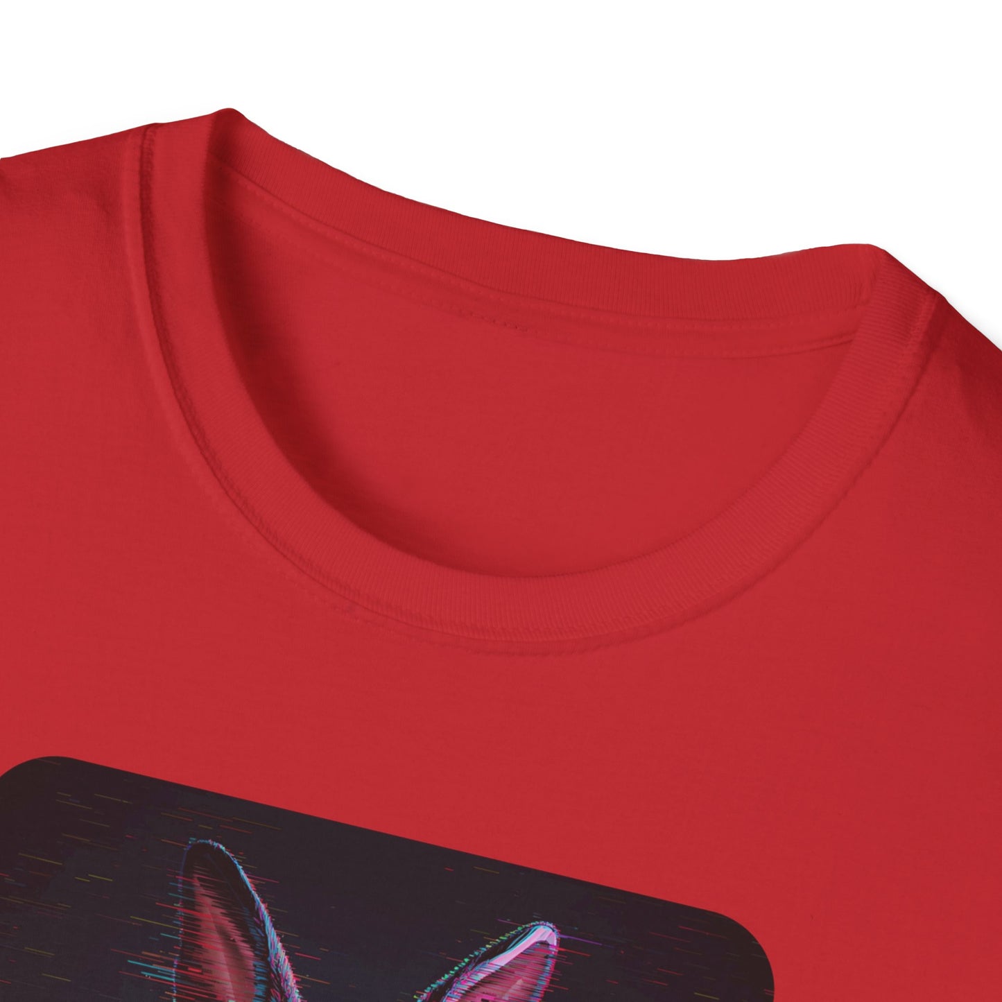 Pixellated Bunny — Hop Level Up Retro Gamer Tee in Red - Neckline
