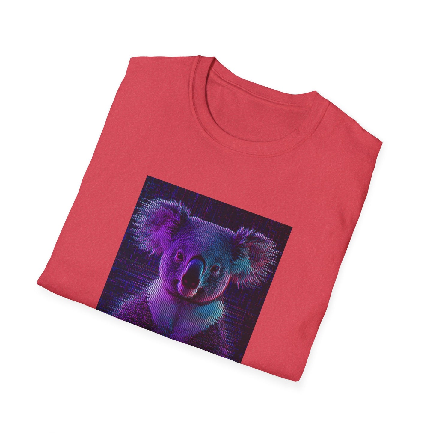 Pixellated Koala — Pixel Down Under Retro Gamer Tee in Heather Red - Folded