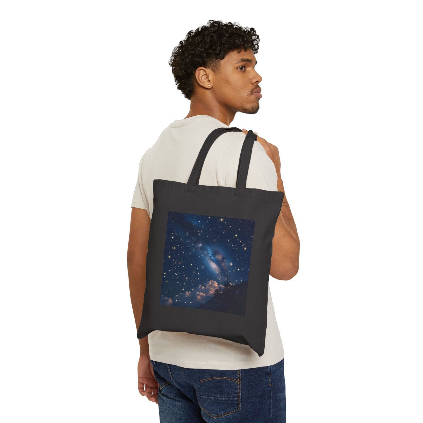 Celestial Calm Canvas Tote Bag in Black