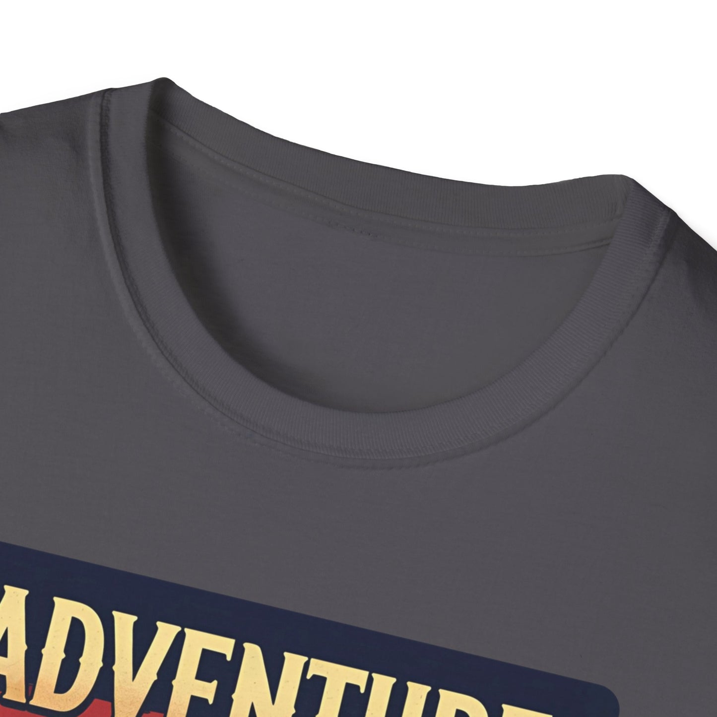 Adventure Awaits - Retro Camper Van Adventure T-Shirt in Charcoal - Neckline