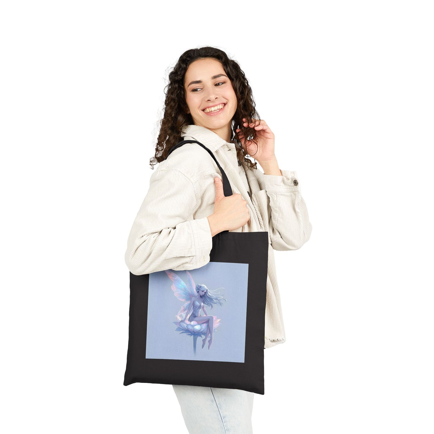 Crystals & Wings – Faerie Bloom Tote Bag in Black