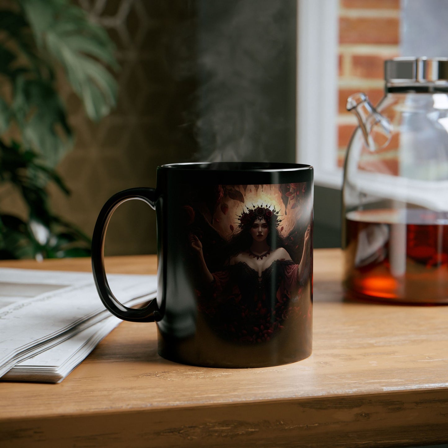 Persephone — Queen of the Underworld Mug - black mug with image of Persephone