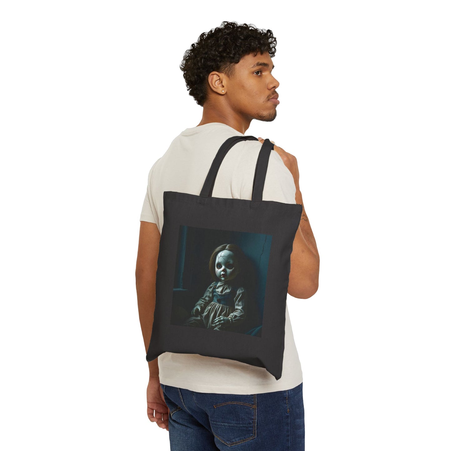Mary Beth - Spooky Antique Doll Canvas Tote in Black