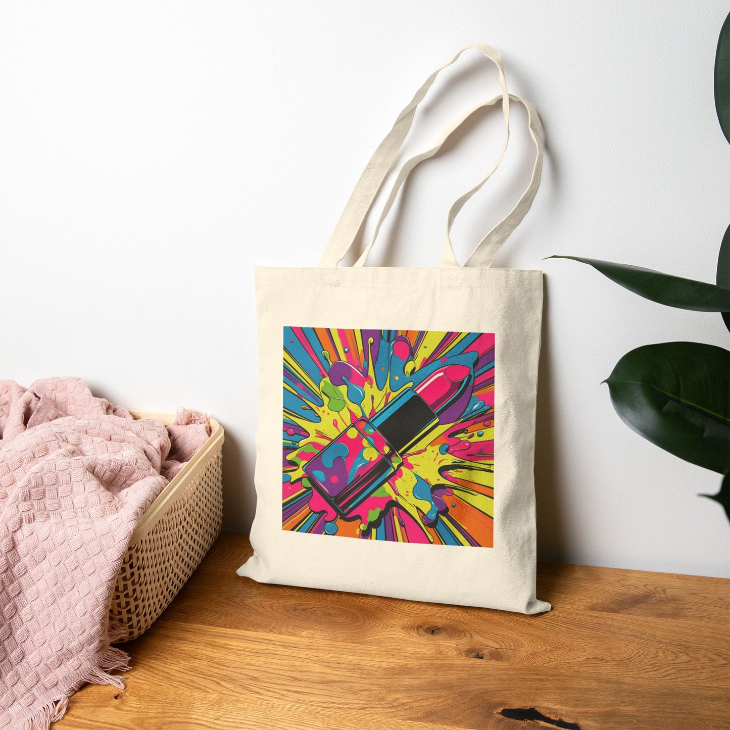 Pop Kiss Power – Lipstick Love Tote Bag in Natural