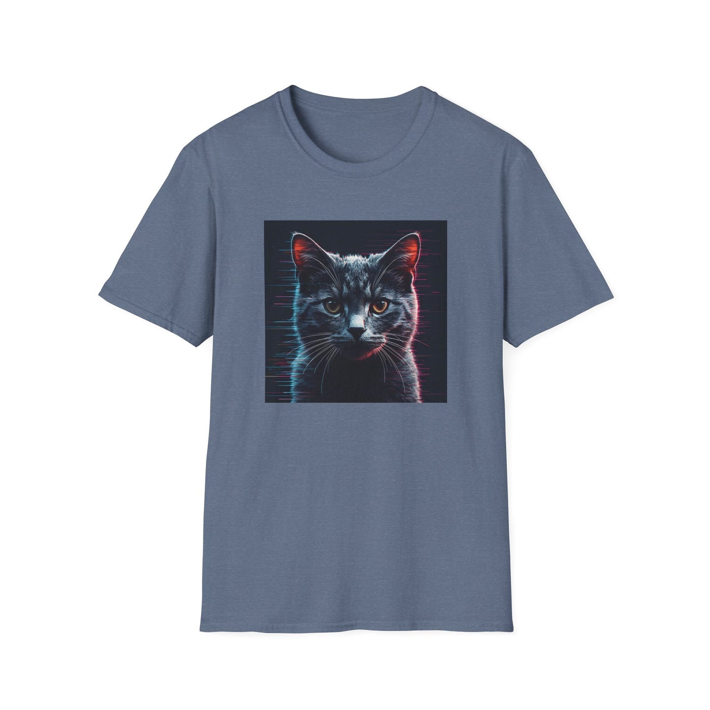Pixellated Cat - Retro Meow Mode T-Shirt in Heather Indigo