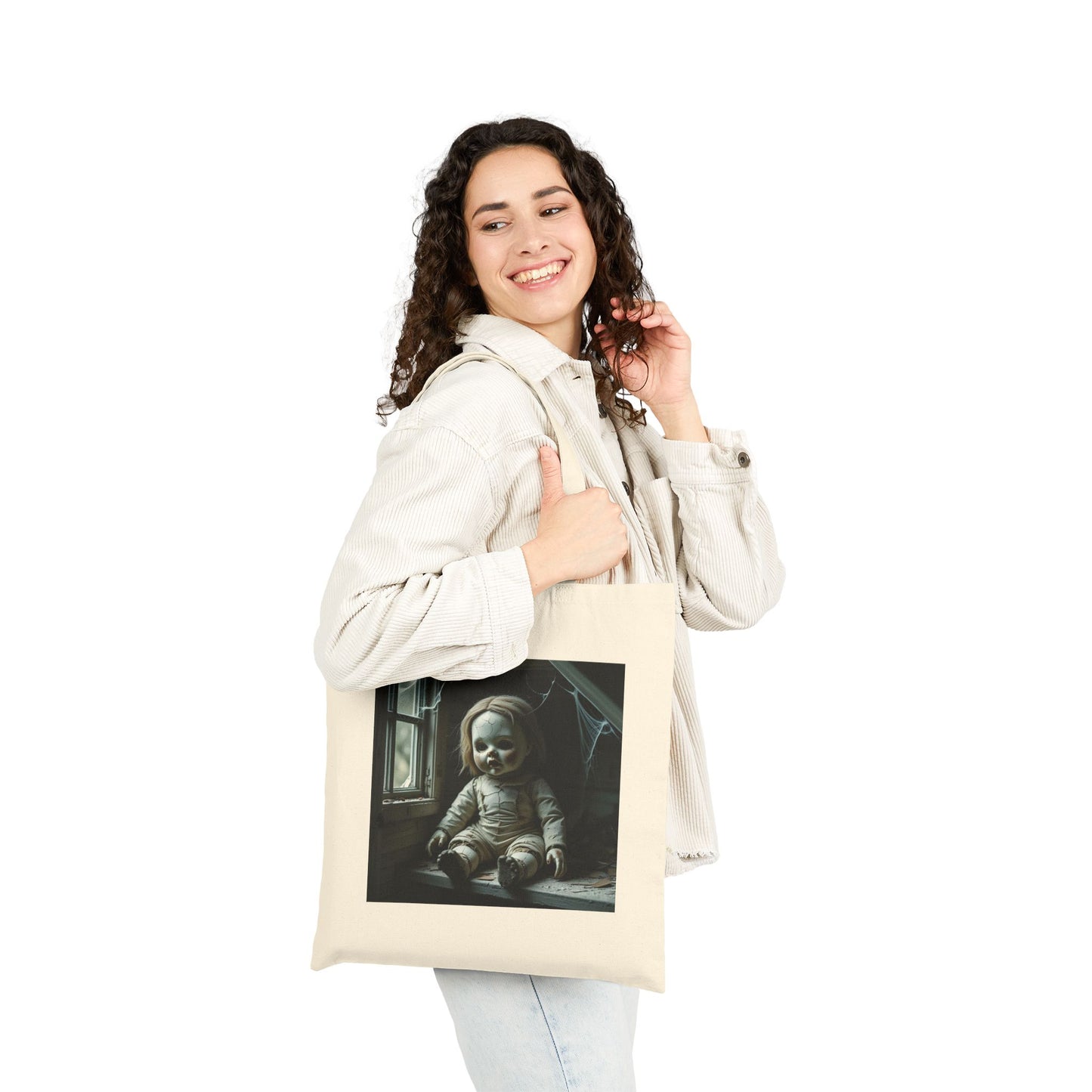 Isabella - Spooky Doll Art Tote Bag in Neutral