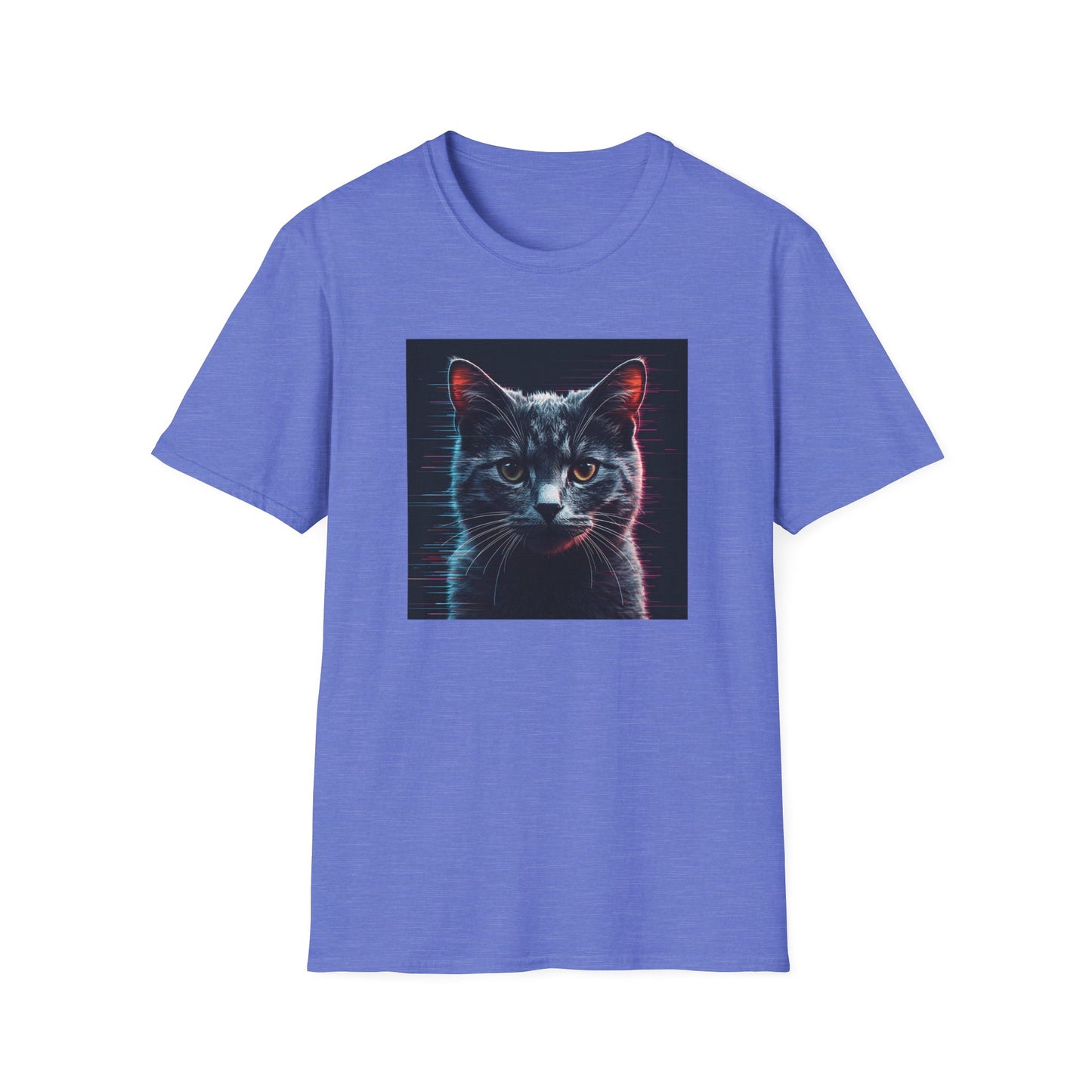 Pixellated Cat - Retro Meow Mode T-Shirt in Heather Royal