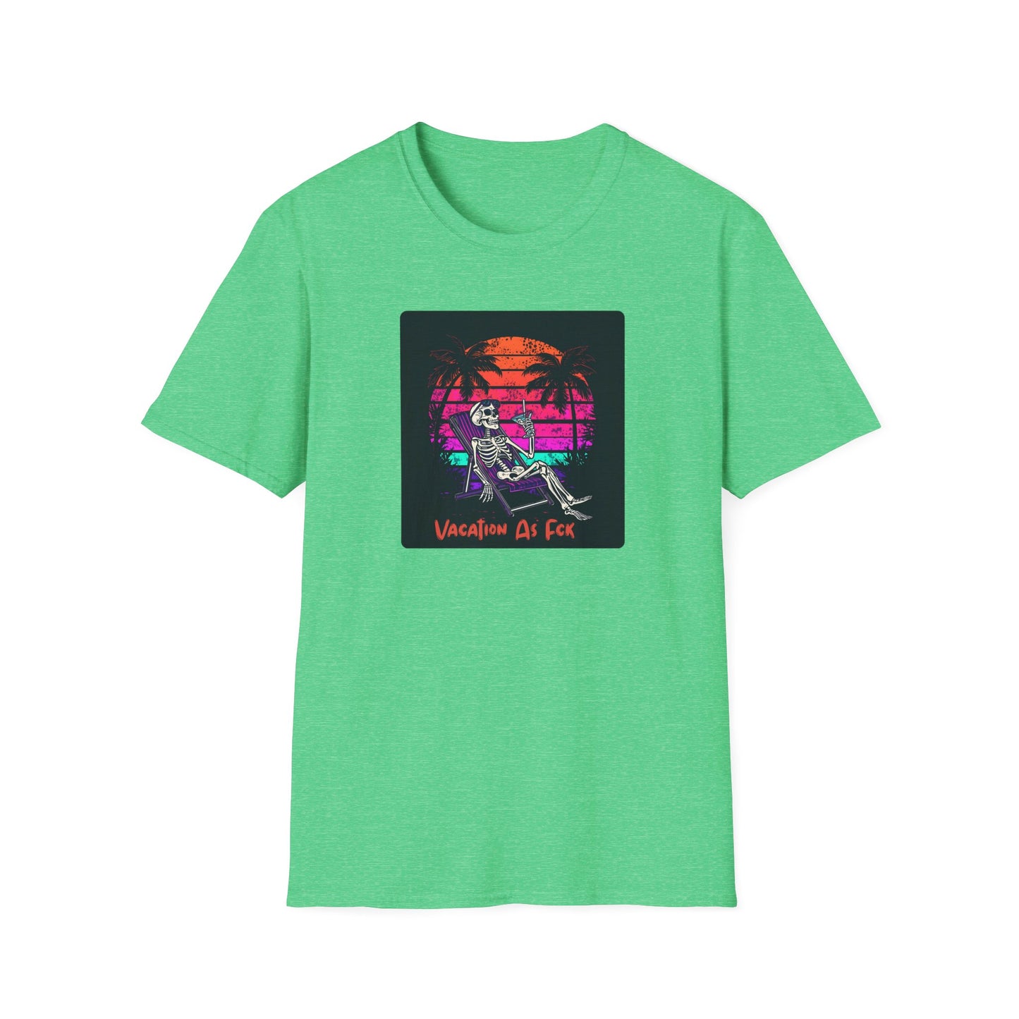 Vacation As Fck T-Shirt – Chill Neon Skeleton Beach Tee