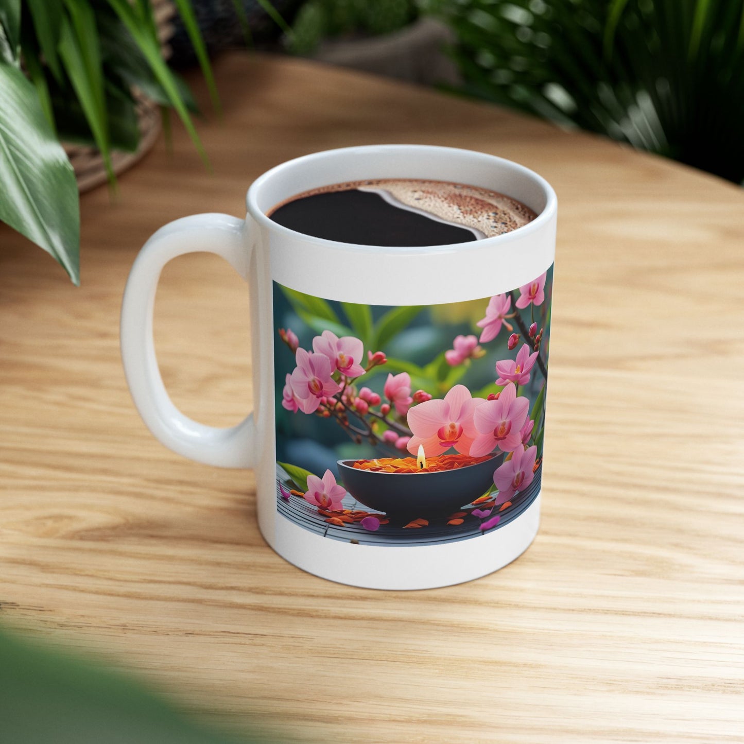 Candle Blossom Serenity – Zen Candle Mug - white mug with serene image