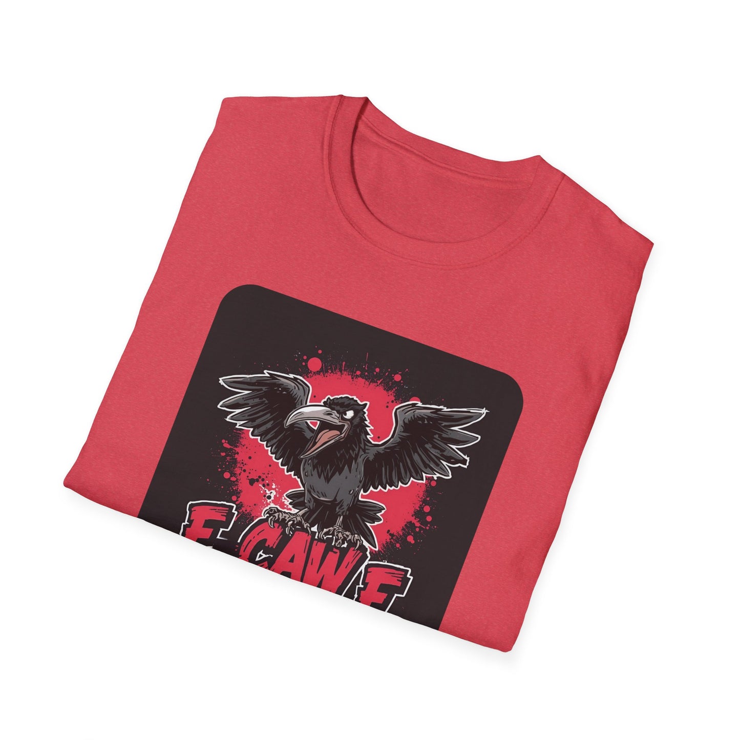 F Caw F – Gothic Crow Attitude T-Shirt in Heather Red -Folded