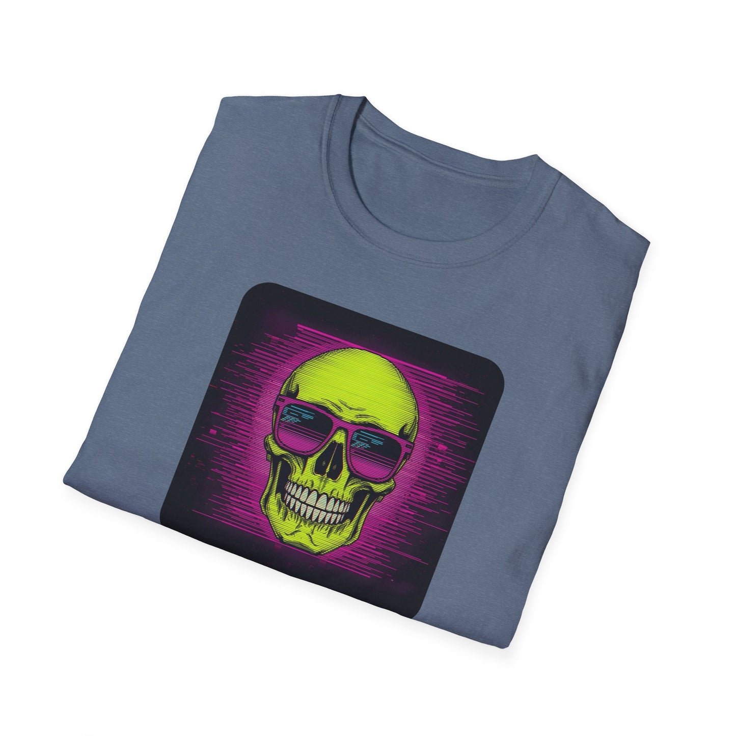 Game Over Retro Gamer Tee - Pixellated Skull in Heather Indigo - Folded