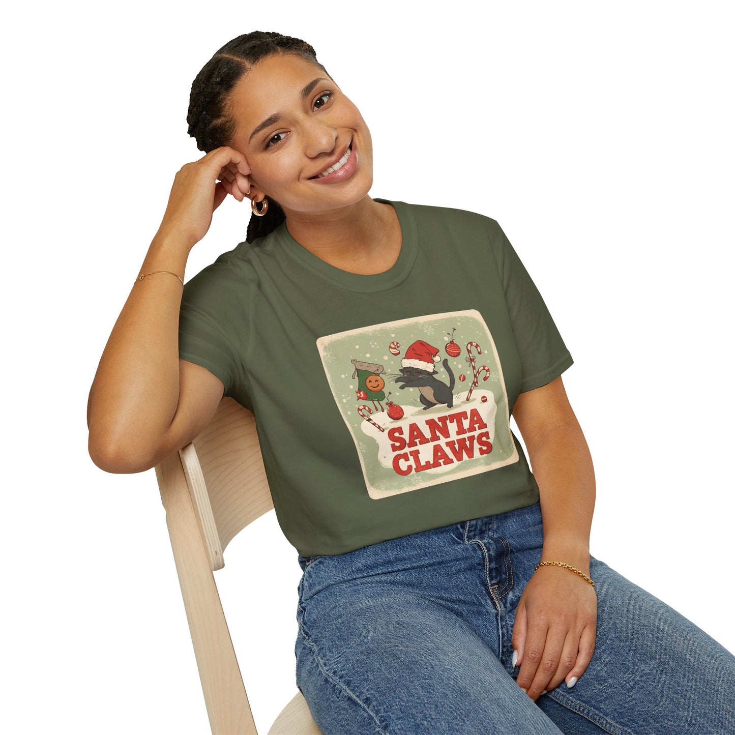 Santa Claws Festive T-Shirt in Military Green