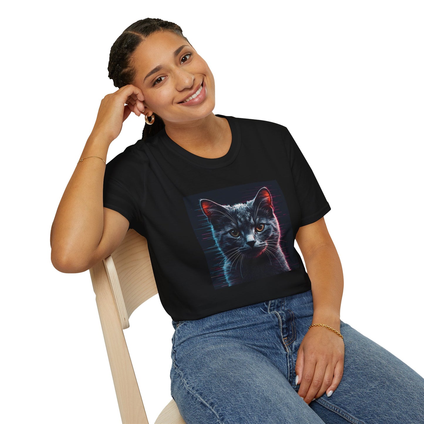 Pixellated Cat - Retro Meow Mode T-Shirt in Black