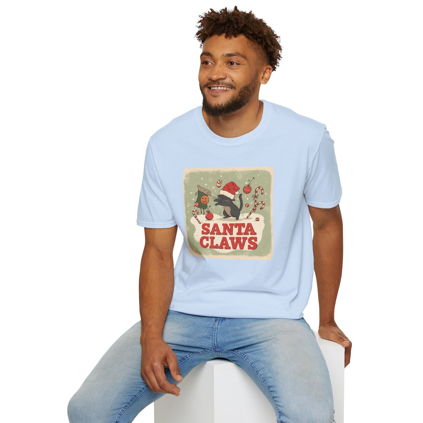 Santa Claws Festive T-Shirt in Light Blue