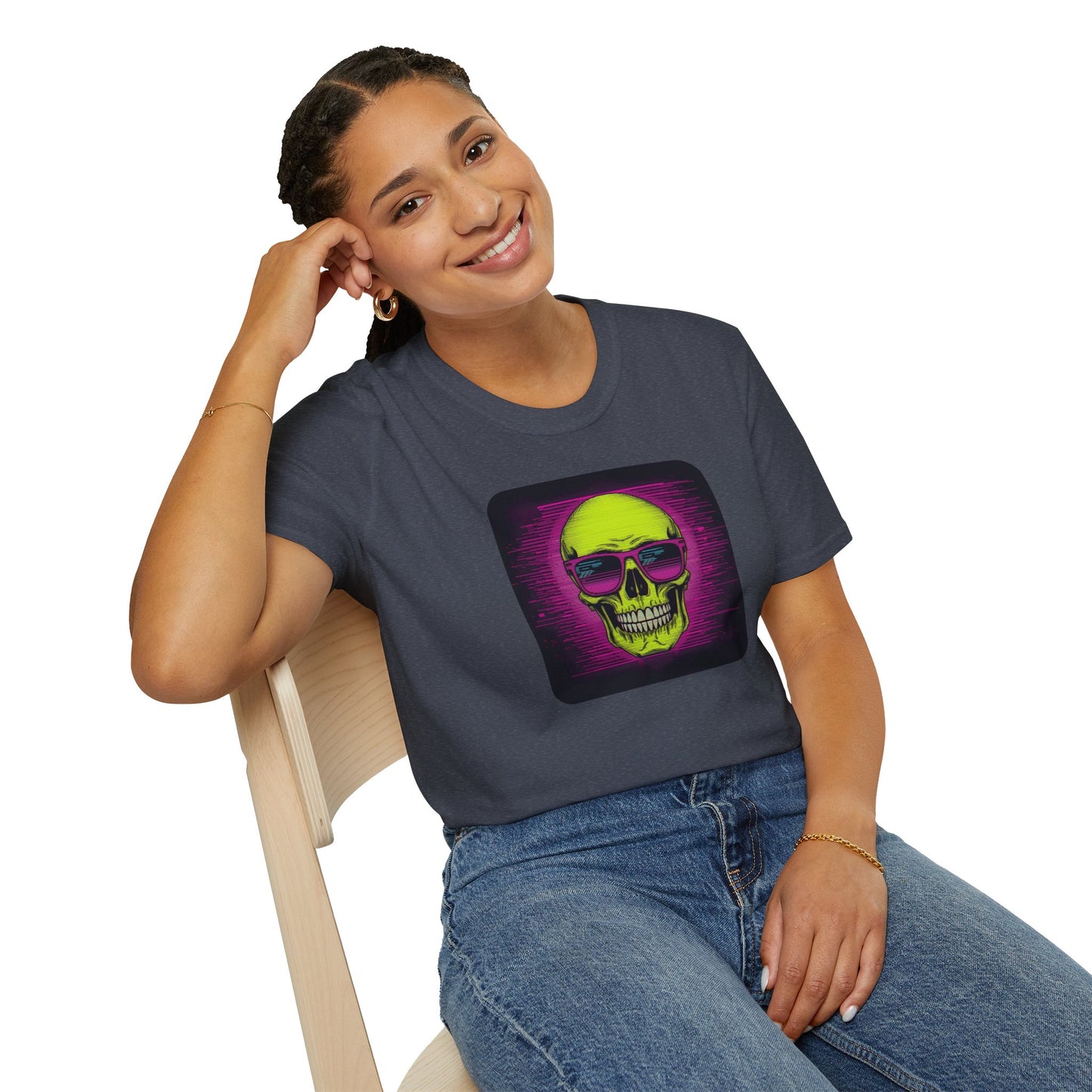 Game Over Retro Gamer Tee - Pixellated Skull in Heather Navy