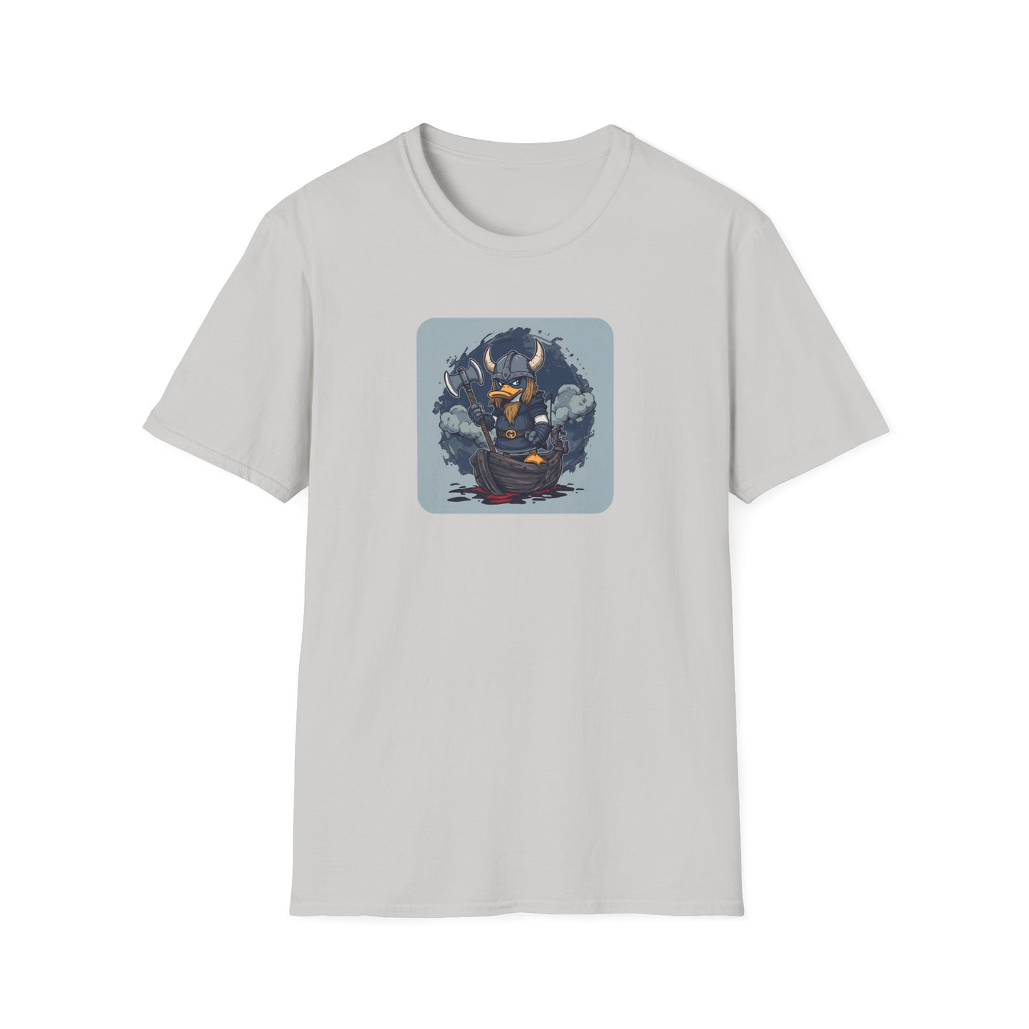 Goth Viking Duck – Dark Cartoon Chaos T-Shirt in Ice Grey