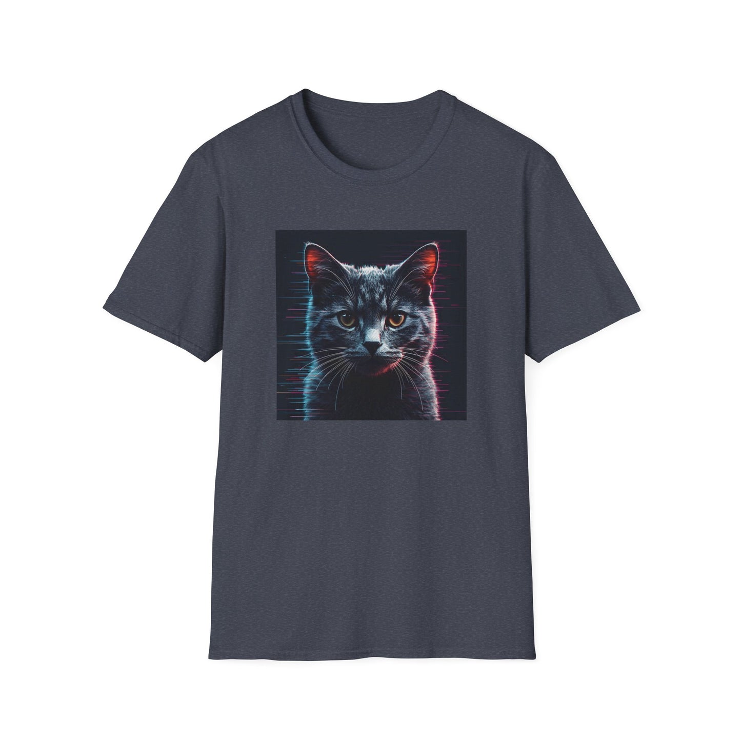 Pixellated Cat - Retro Meow Mode T-Shirt in Heather Navy