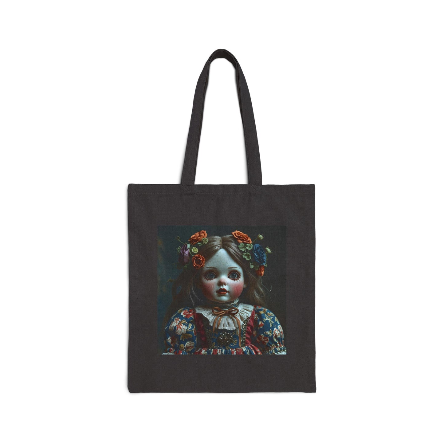 Victoria - Vintage Spooky Doll Canvas Tote in Black