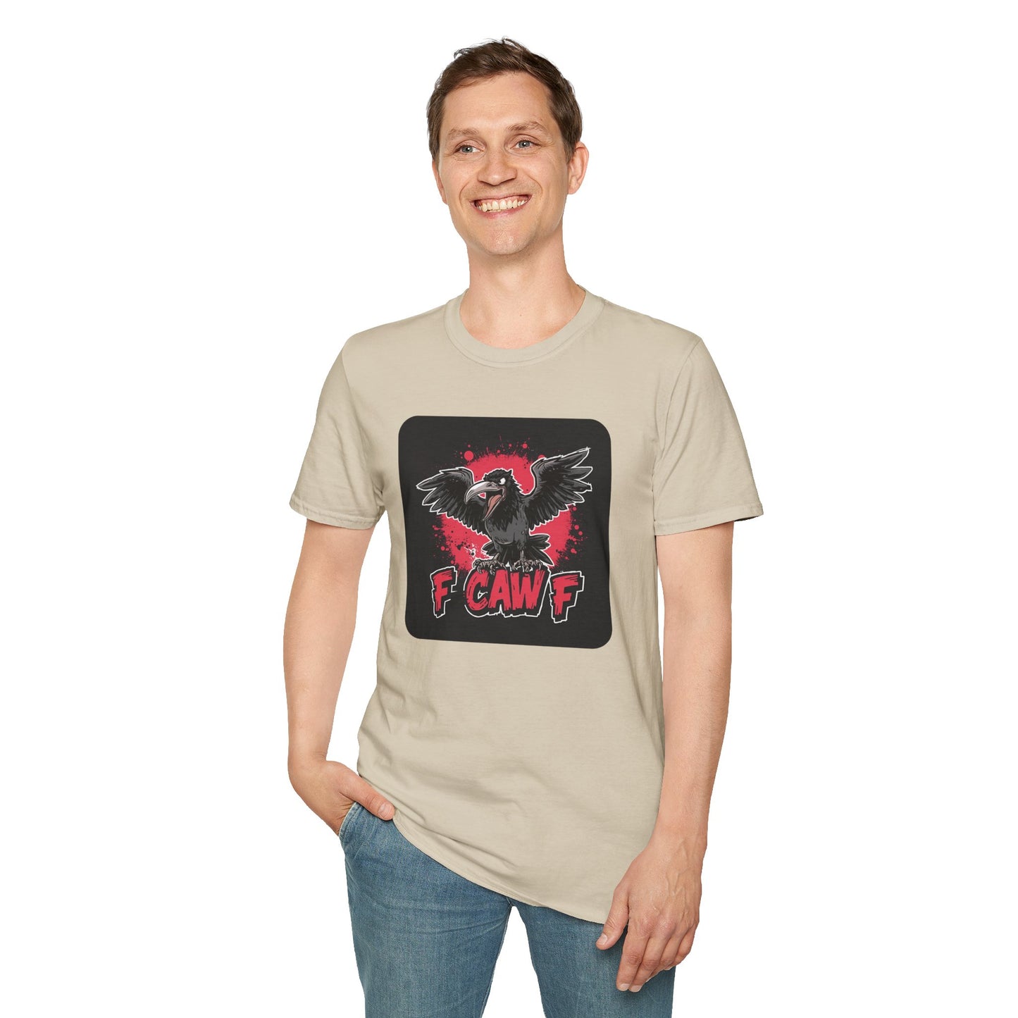 F Caw F – Gothic Crow Attitude T-Shirt in Sand
