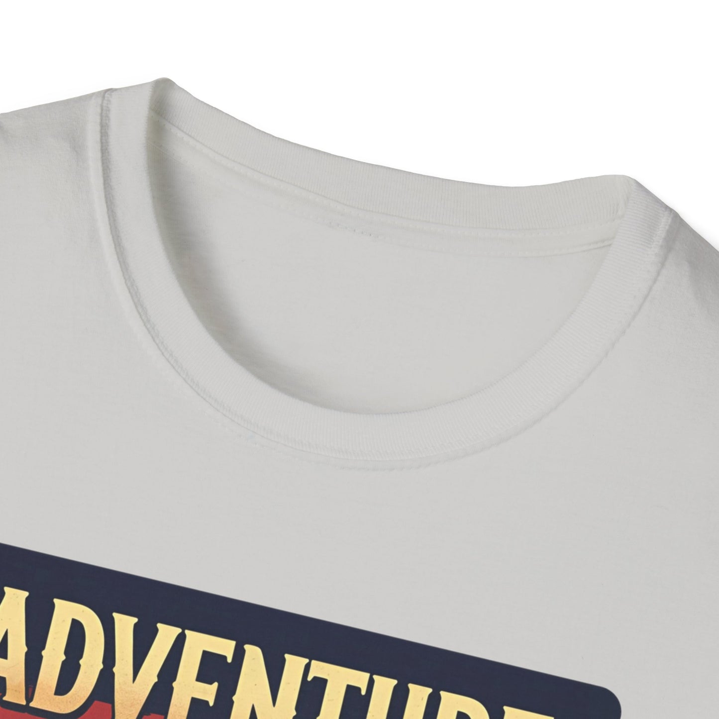 Adventure Awaits - Retro Camper Van Adventure T-Shirt in Ice Grey - Neckline