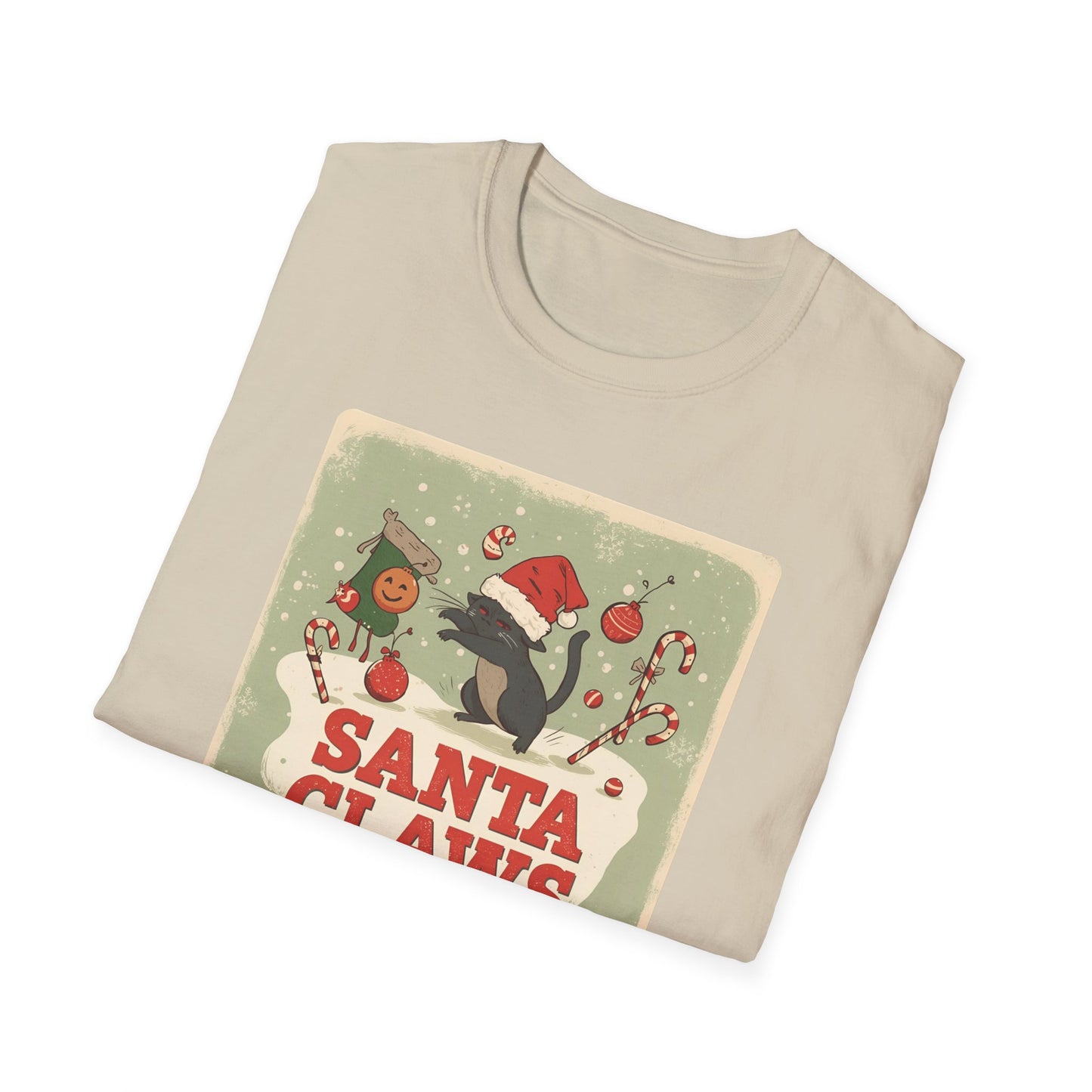Santa Claws Festive T-Shirt in Sand - Folded