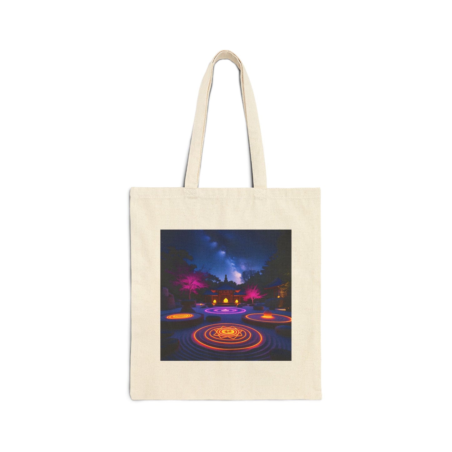 Zen Garden with Neon Chakras Spiritual Canvas Tote Bag in Natural