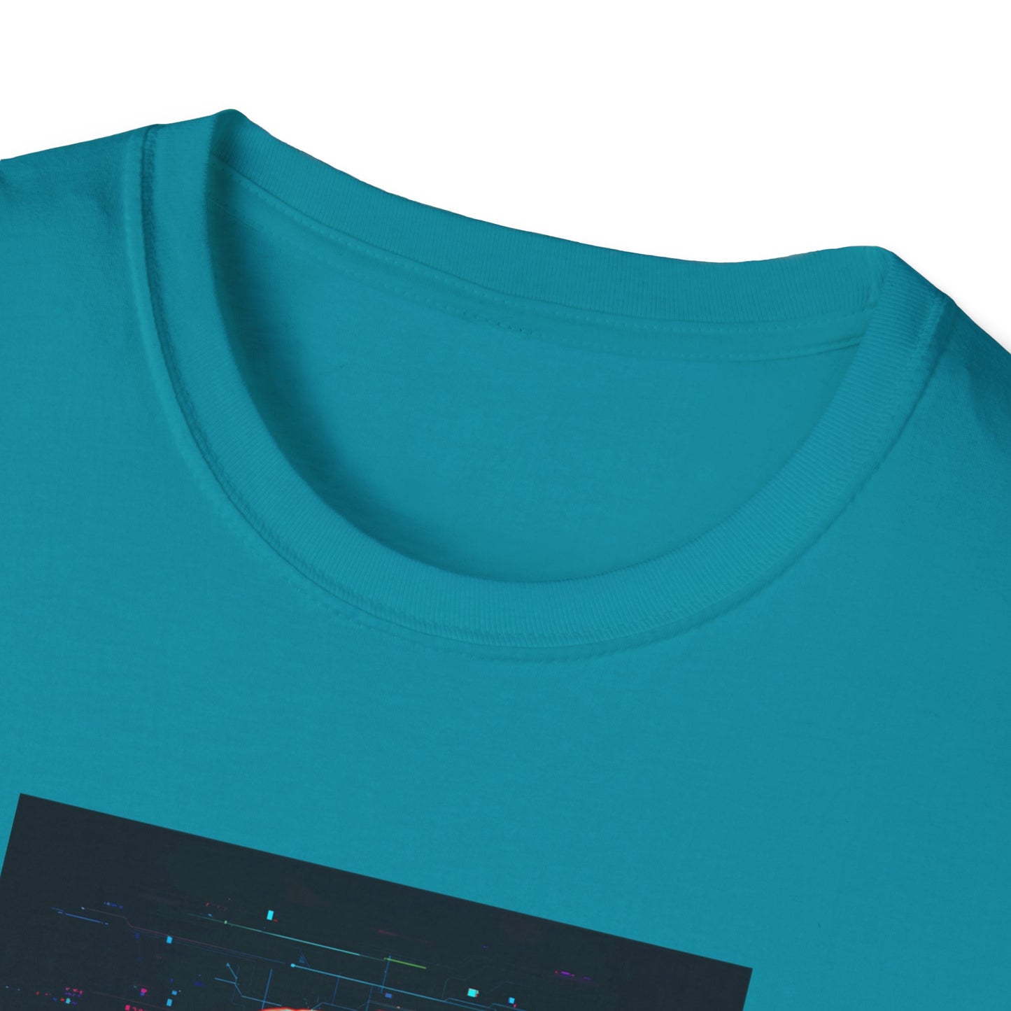 Pixellated Otter — Otterly Retro Gamer Tee in Tropical Blue - Neckline