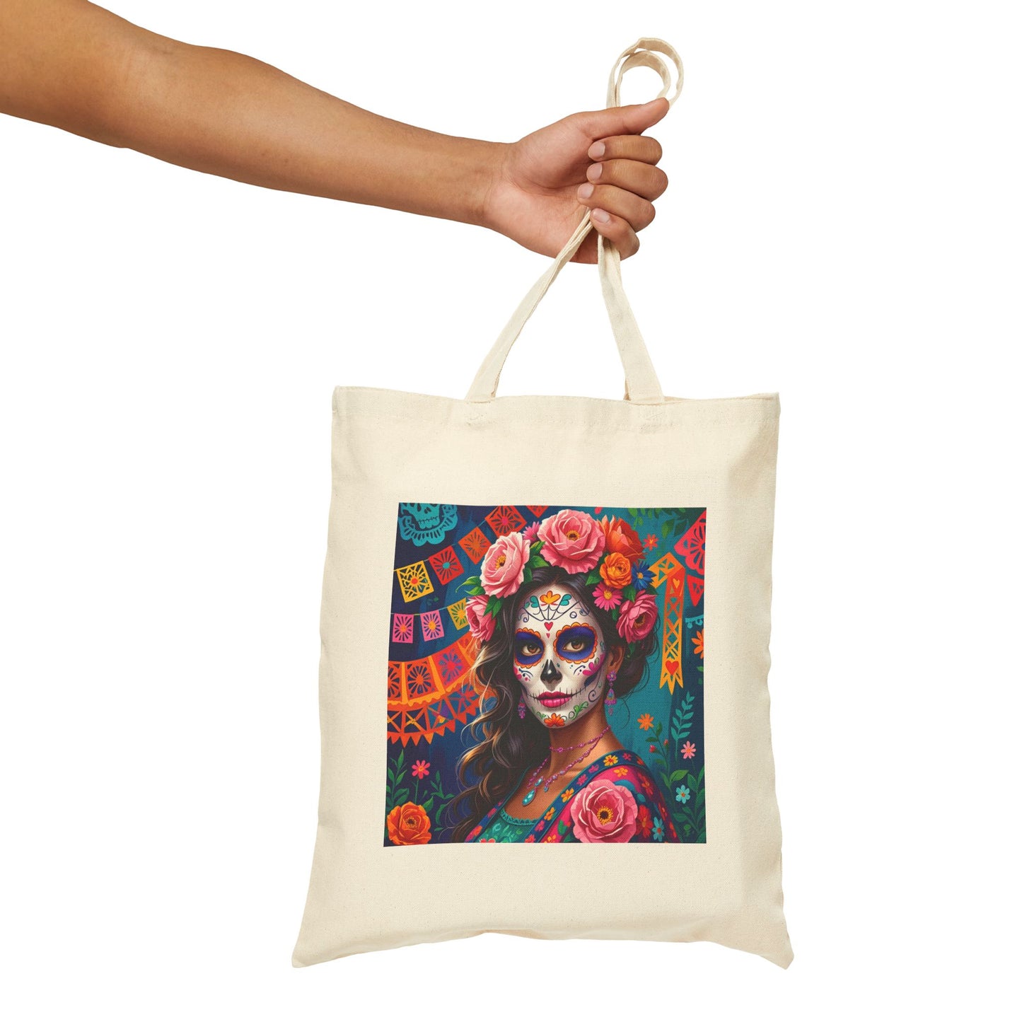 Rosé Reverie – Pink Día de los Muertos Beauty- Tote Bag in Natural