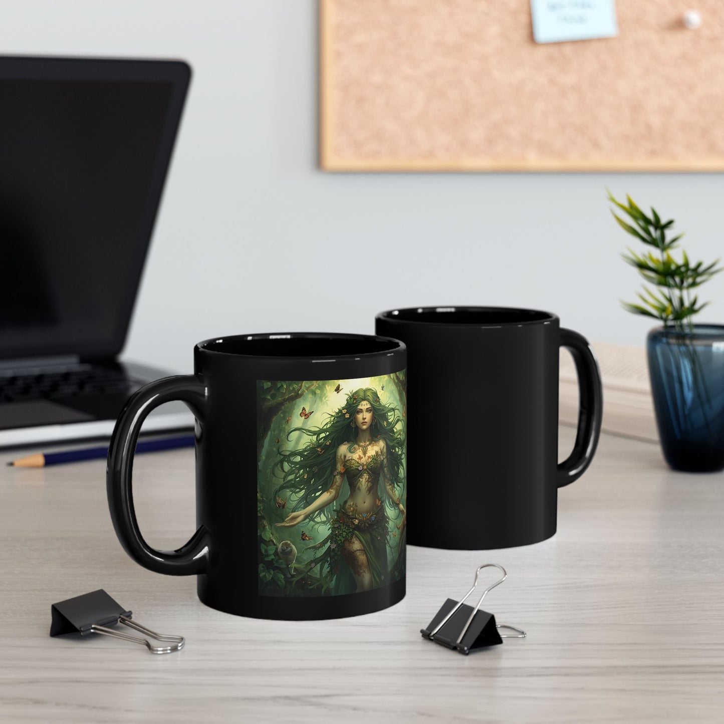 Gaia - Wild Mother Mug - two mugs with front and back view - black mug with image of Gaia