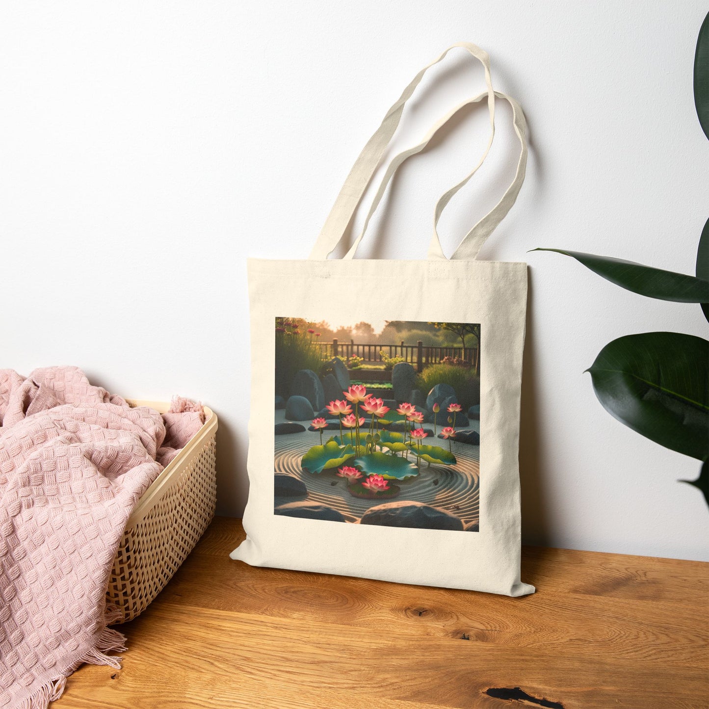Garden of Stillness Canvas Tote Bag in Natural