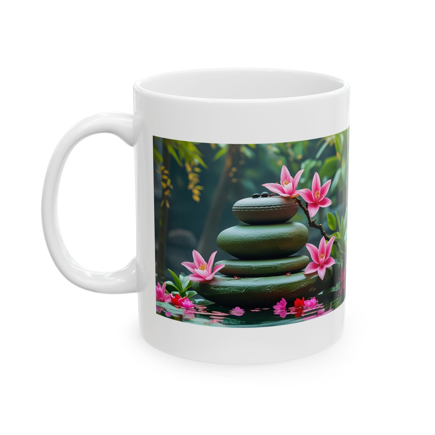Lotus Serenity Ceramic Mug - white mug with lotus serene design