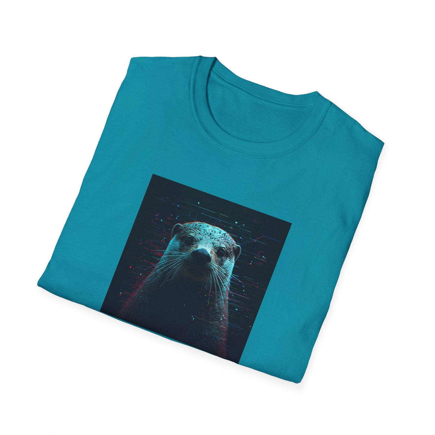 Pixellated Otter — Otterly Retro Gamer Tee in Tropical Blue - Folded