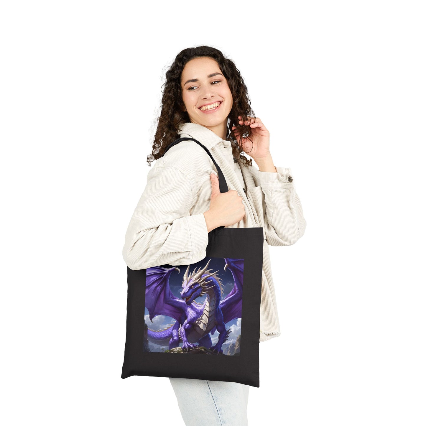 Empowering Purple Dragon Canvas Tote in Black