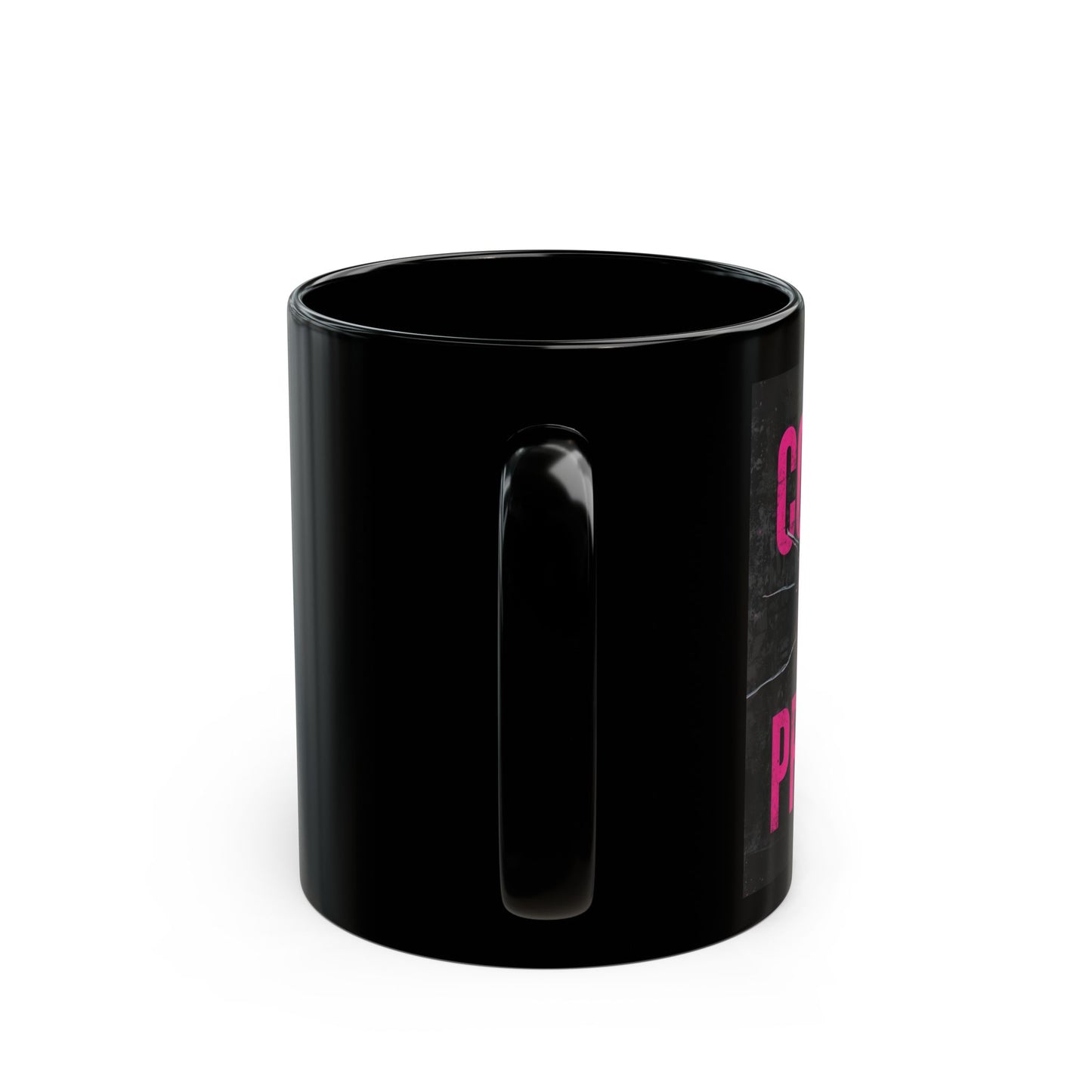 Comfort Kills Progress – Urban Grind Mug - side view - black mug with motivational text