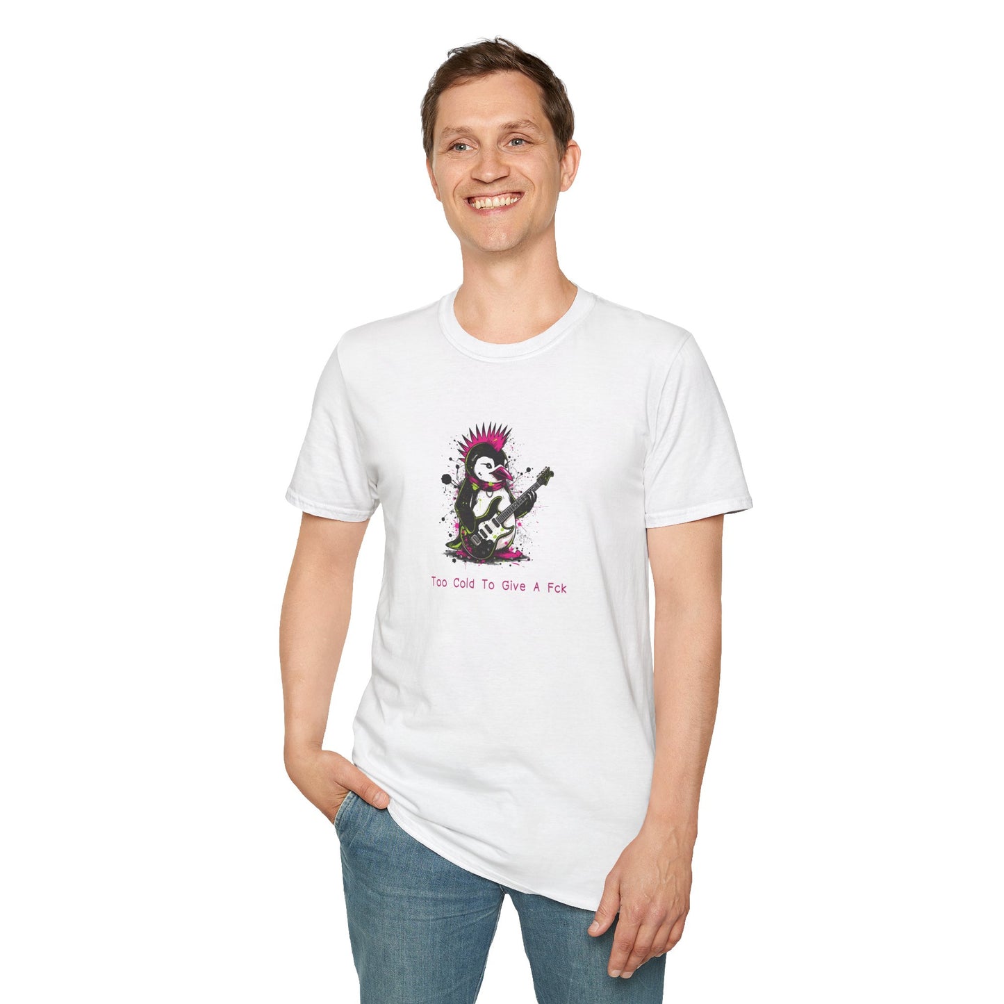 Too Cold To Give A Fck T-Shirt – Punk Penguin Grunge Cartoon Tee
