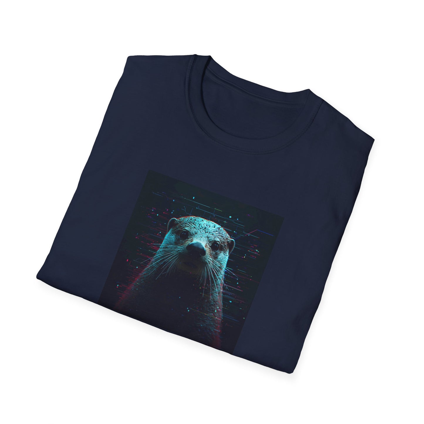 Pixellated Otter — Otterly Retro Gamer Tee in Navy - Folded